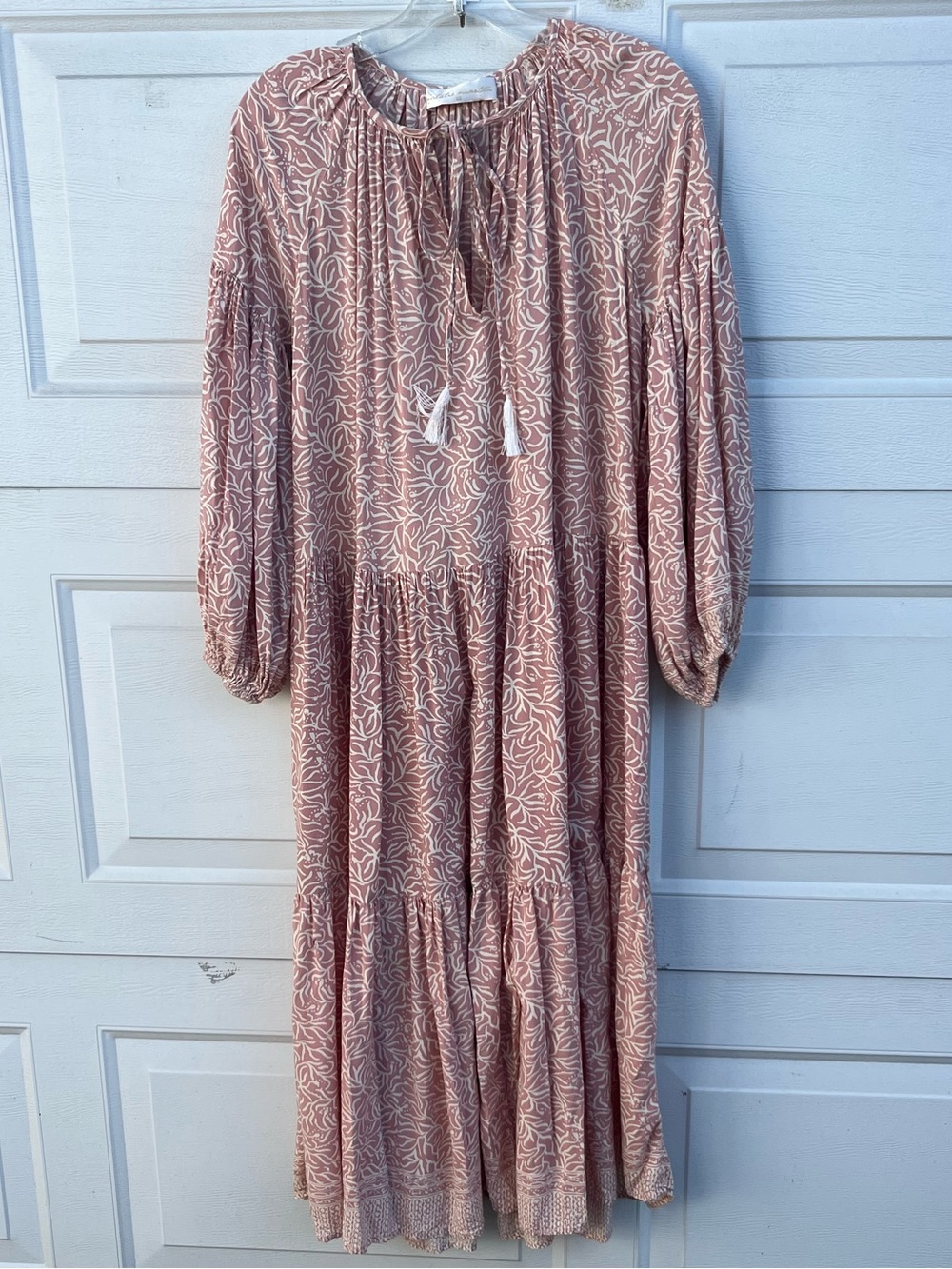 Natalie Martin Dusty Rose & White Tiered Midi Dress XS